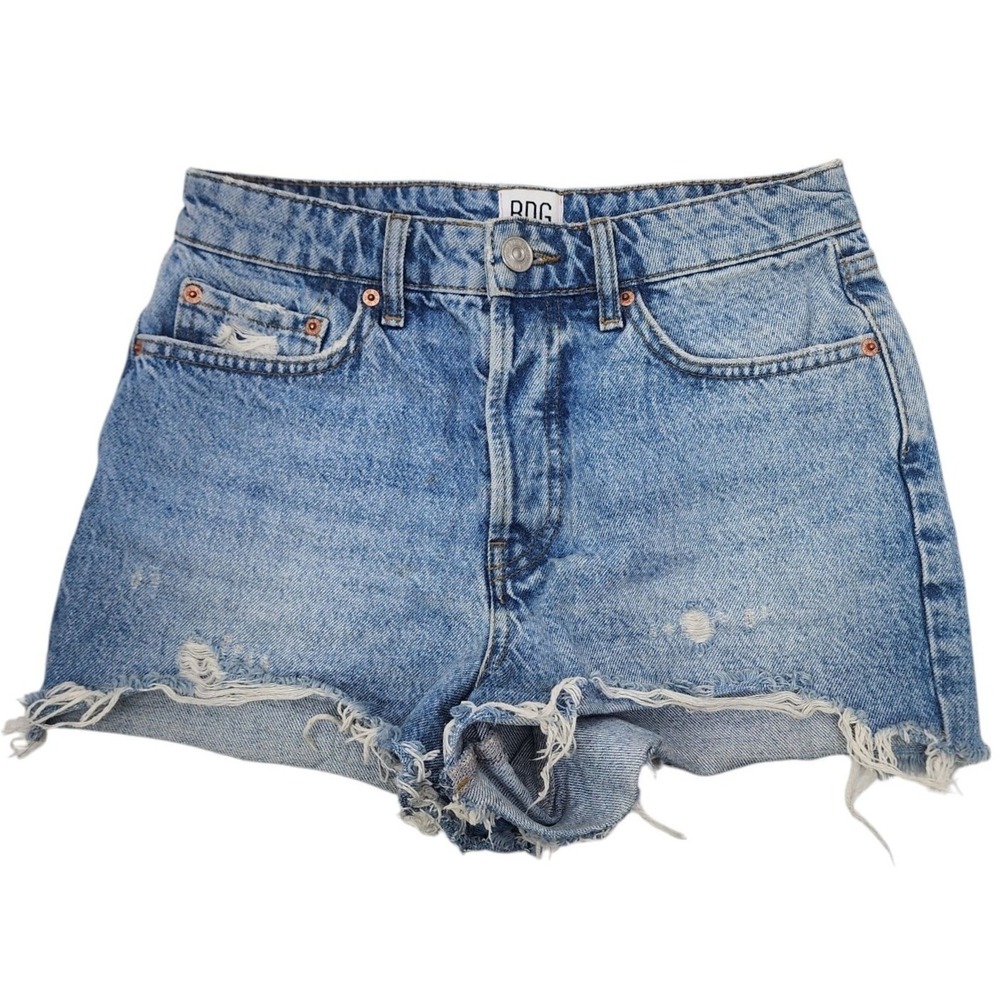 BDG Summer Cutoff Denim Shorts Women 27 Blue Distressed High Rise Button Fly